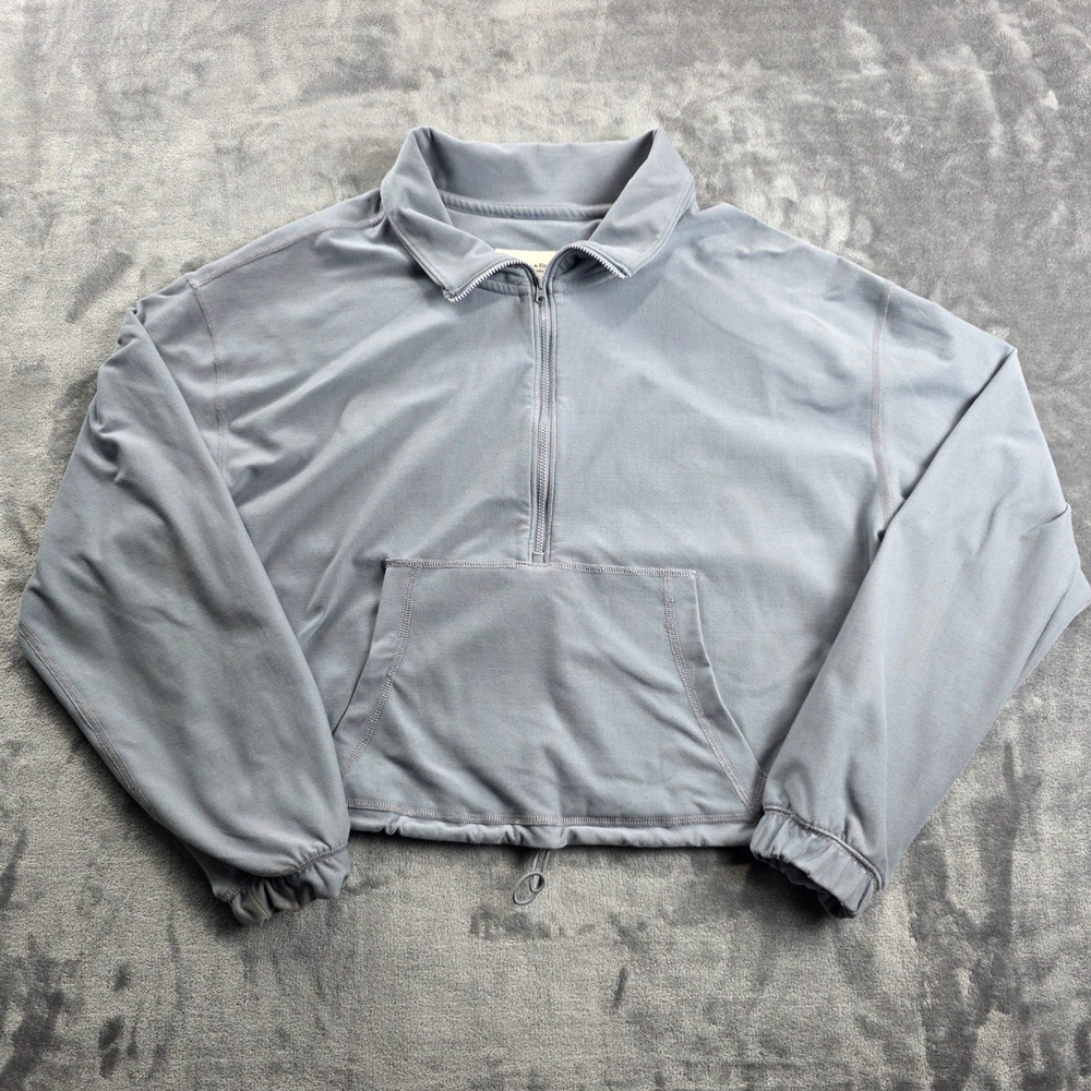 Abercrombie & Fitch Quarter Zip Pullover Womens Medium Blue Gray Cropped Soft AF